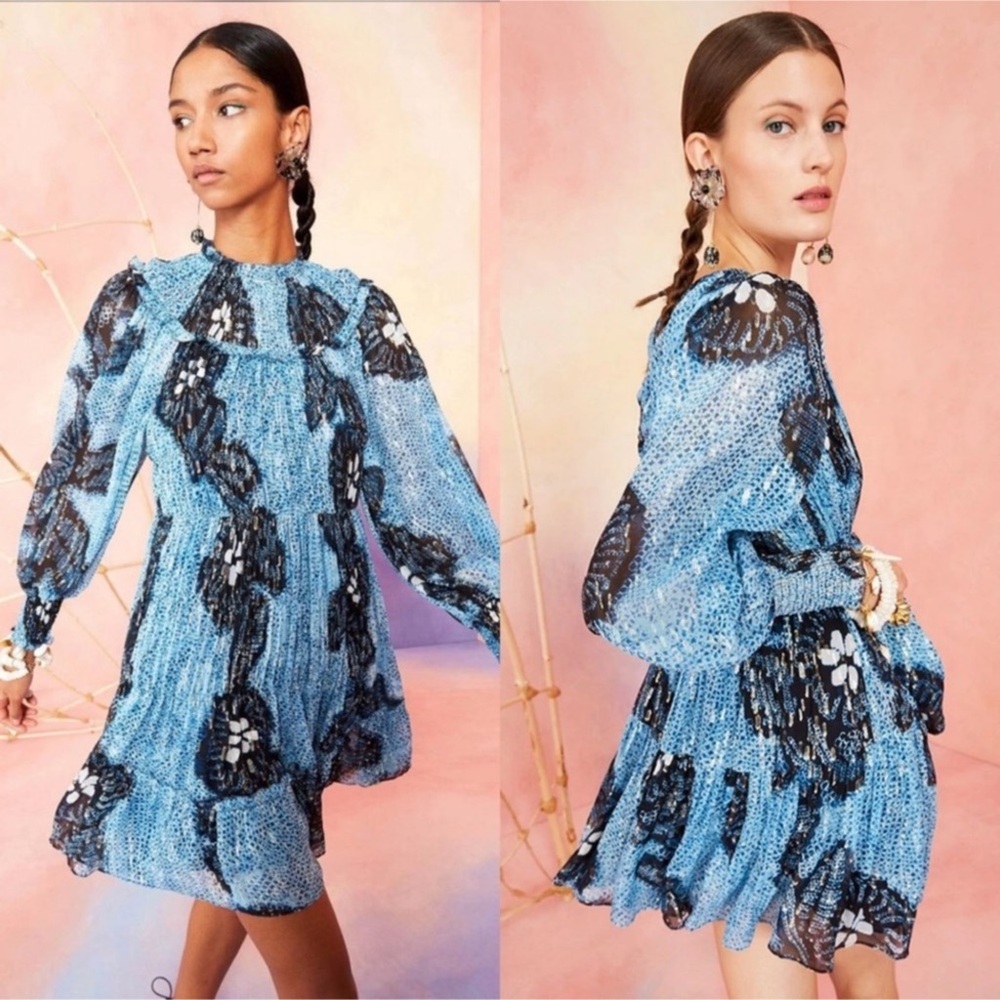 Ulla Johnson Emmeline Mini Dress in Sky Metallic Sz 4